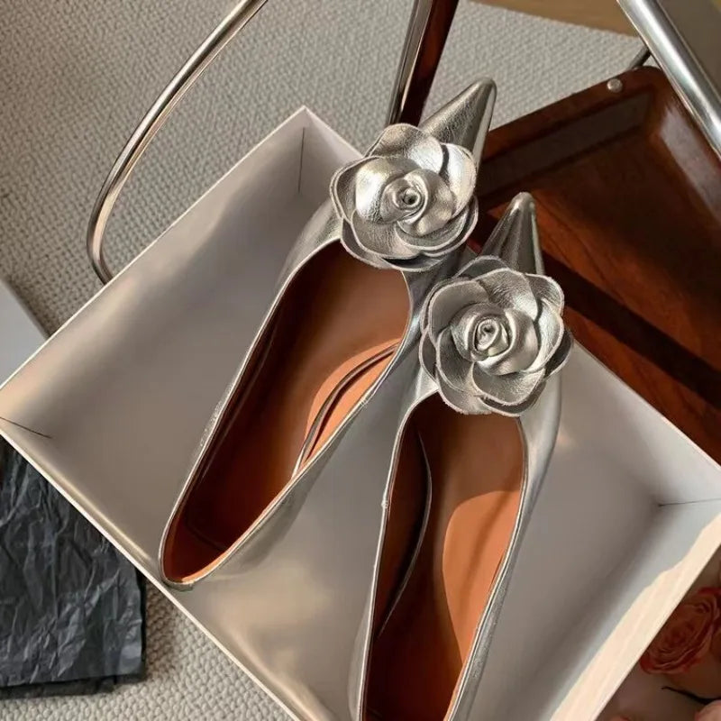 Women's Luxurious High-quality Patent Leather Floral High Heels, Sexy Pointed Toe Stiletto Low Heels Elegant Wedding Party Shoes