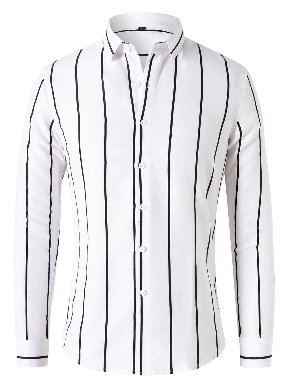 Men's Striped Dress Shirt Long Sleeve Slim Fit Formal Business Wrinkle Resistant Office Blouse Top Fashion Casual Male Clothing