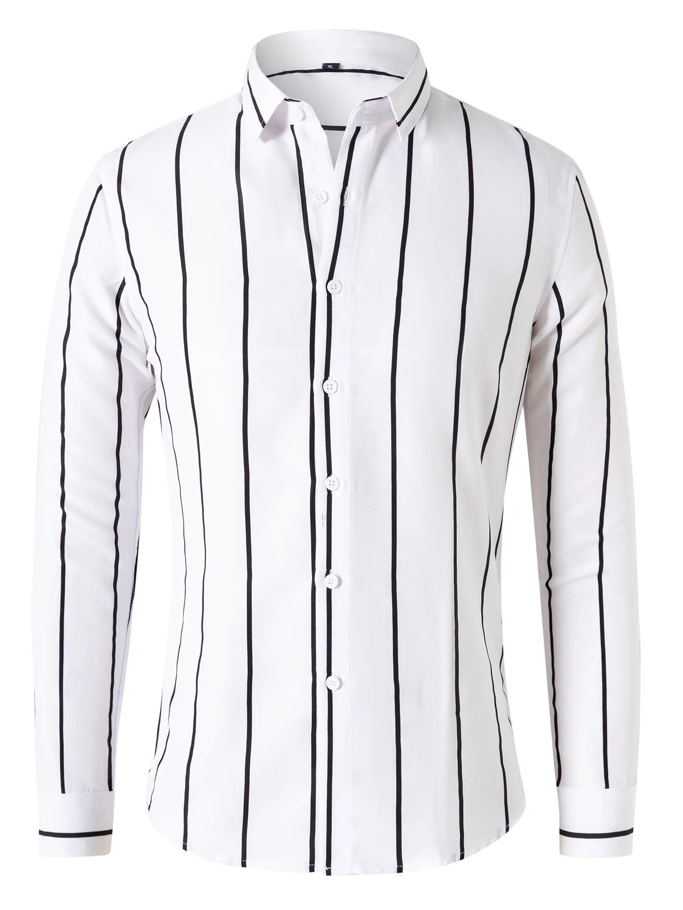 Men's Striped Dress Shirt Long Sleeve Slim Fit Formal Business Wrinkle Resistant Office Blouse Top Fashion Casual Male Clothing