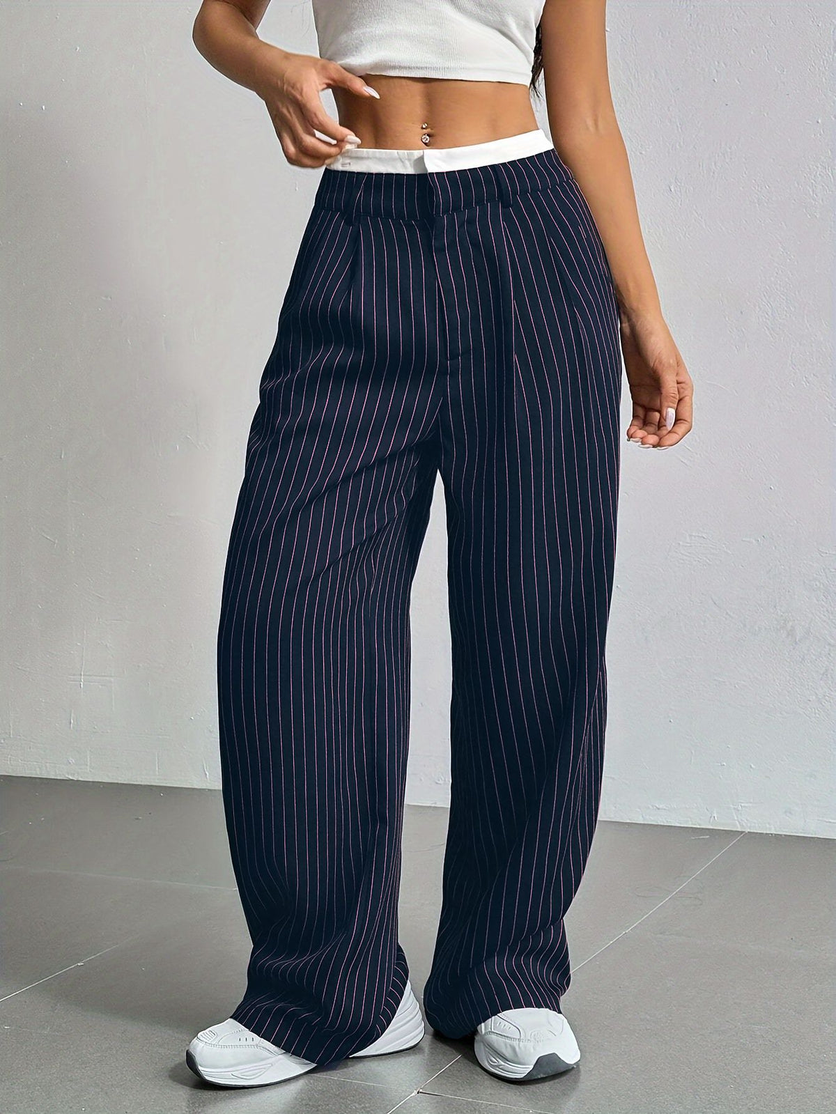 2025 Cross-border Spring and Summer New Women's Trousers Fashion Casual High Waist Stitching Dosing Loose Straight Pants
