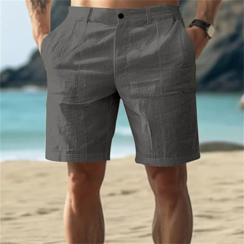 Men's Summer Cotton and Linen Shorts, Solid Color Casual Beach Shorts,
