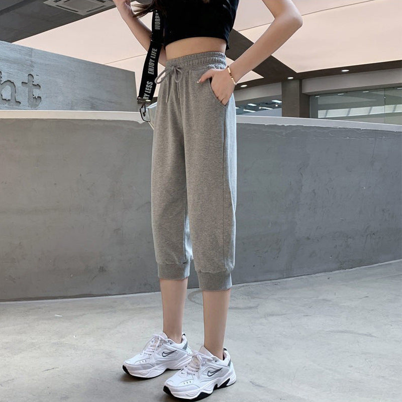 95 Cotton Terry Spring and Summer High Black Harem Pants Cropped Pants Outer Shorts Summer Thin Casual Pants Women's Breeches