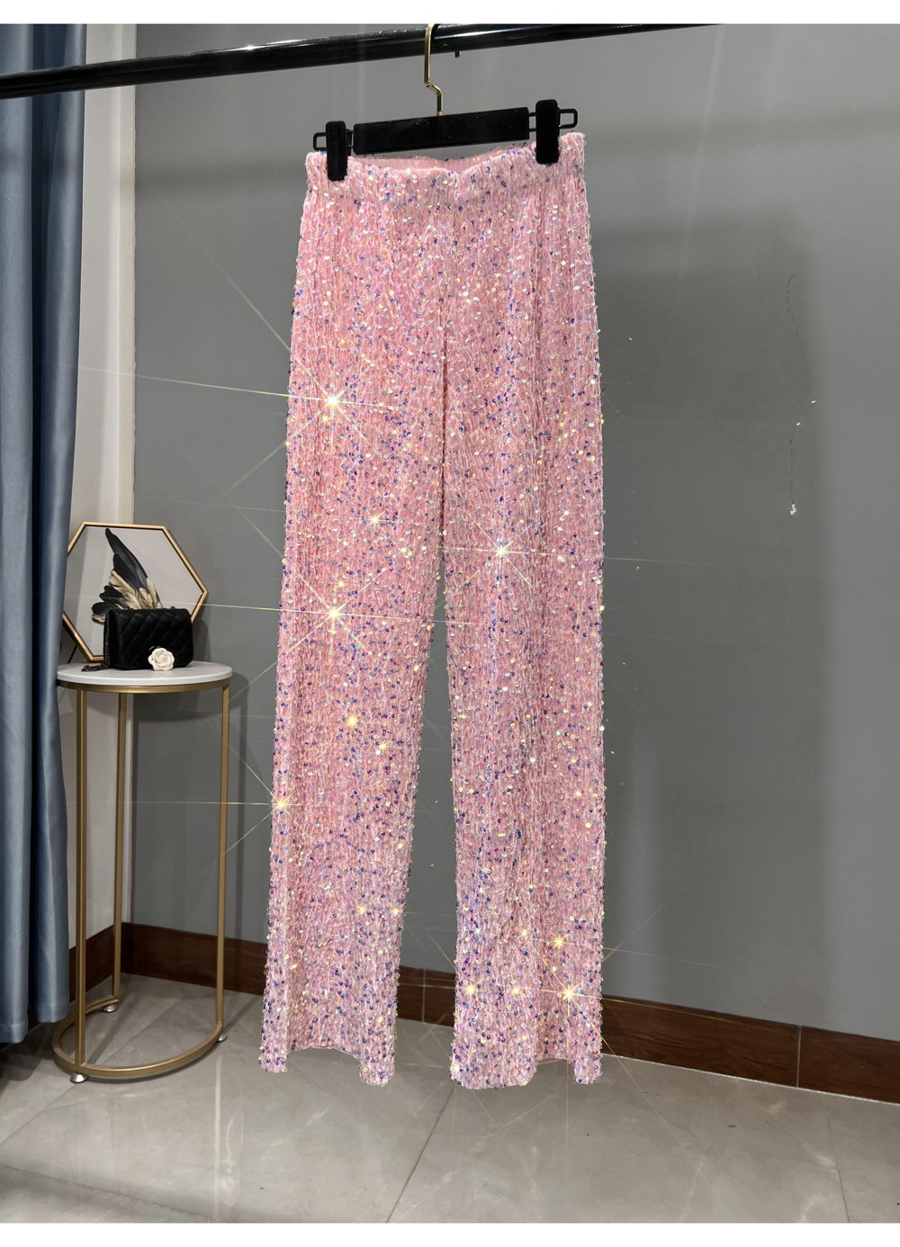 Autumn and Winter New Korean Velvet Sequin Wide Leg Pants Long Dose Slimming Mop Pants Shiny Casual Straight Pants for Women