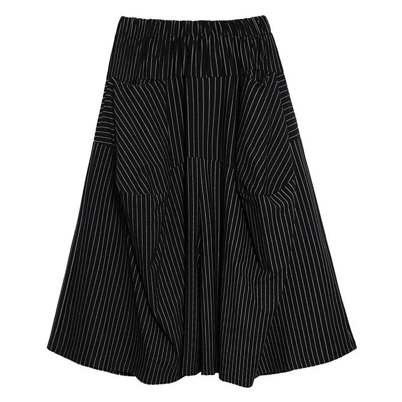 Japanese Yamamoto style black and white striped cropped wide-leg pants women's spring and autumn loose retro drape high waist casual culottes