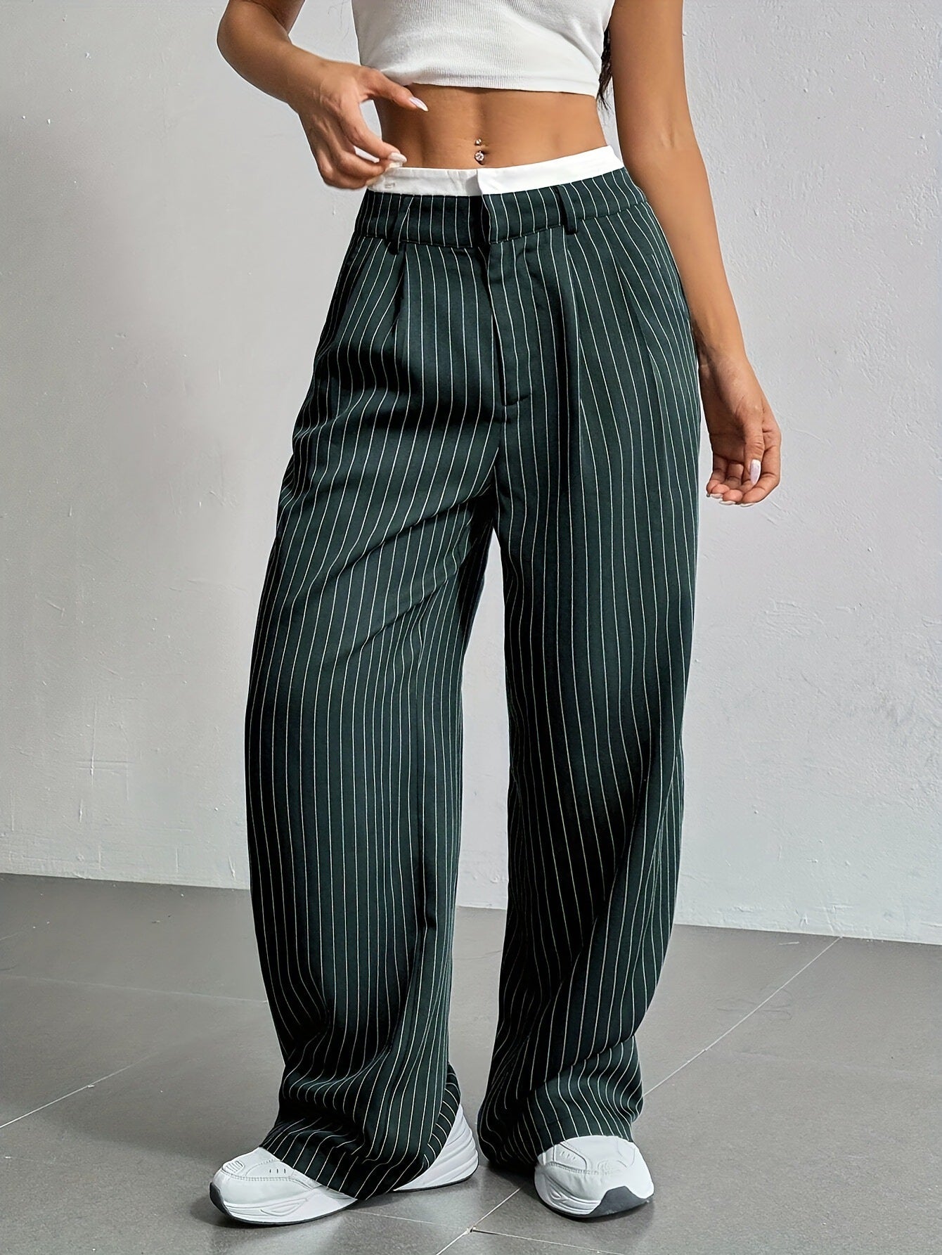 2025 Cross-border Spring and Summer New Women's Trousers Fashion Casual High Waist Stitching Dosing Loose Straight Pants