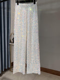 Autumn and Winter New Korean Velvet Sequin Wide Leg Pants Long Dose Slimming Mop Pants Shiny Casual Straight Pants for Women