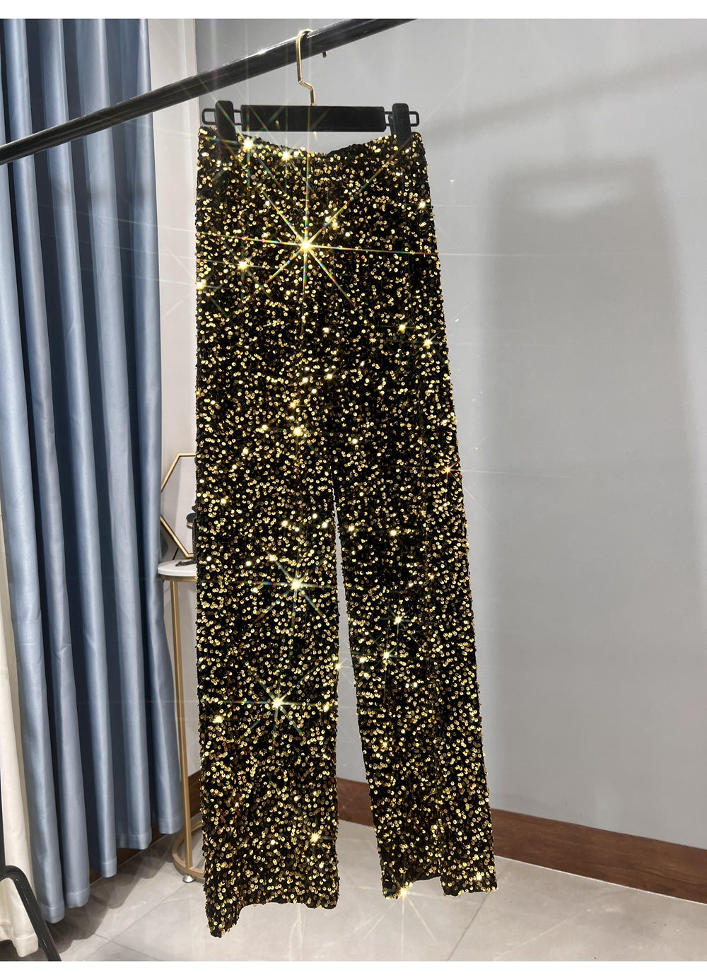 Autumn and Winter New Korean Velvet Sequin Wide Leg Pants Long Dose Slimming Mop Pants Shiny Casual Straight Pants for Women