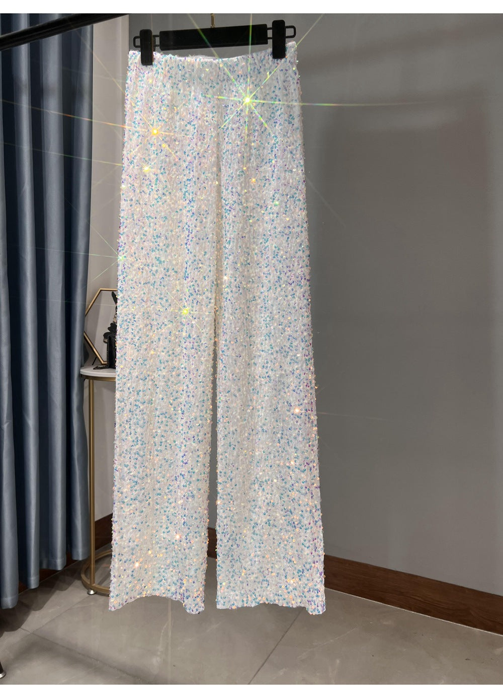 Autumn and Winter New Korean Velvet Sequin Wide Leg Pants Long Dose Slimming Mop Pants Shiny Casual Straight Pants for Women