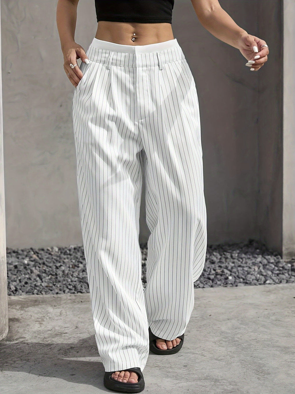 2025 Cross-border Spring and Summer New Women's Trousers Fashion Casual High Waist Stitching Dosing Loose Straight Pants