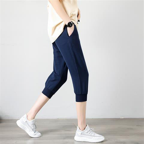 95 Cotton Terry Spring and Summer High Black Harem Pants Cropped Pants Outer Shorts Summer Thin Casual Pants Women's Breeches