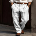 New Men's Linen Trousers Double Pleated Front Pocket Straight Solid Color Comfortable Breathable Casual Daily Vacation Cotton Blend Fashion
