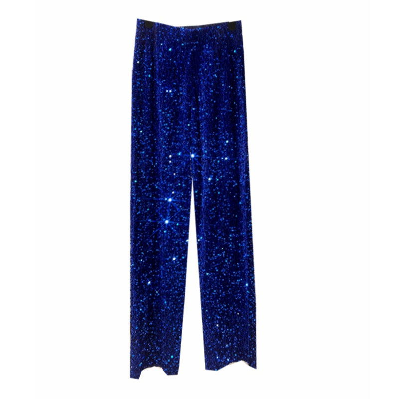 Autumn and Winter New Korean Velvet Sequin Wide Leg Pants Long Dose Slimming Mop Pants Shiny Casual Straight Pants for Women