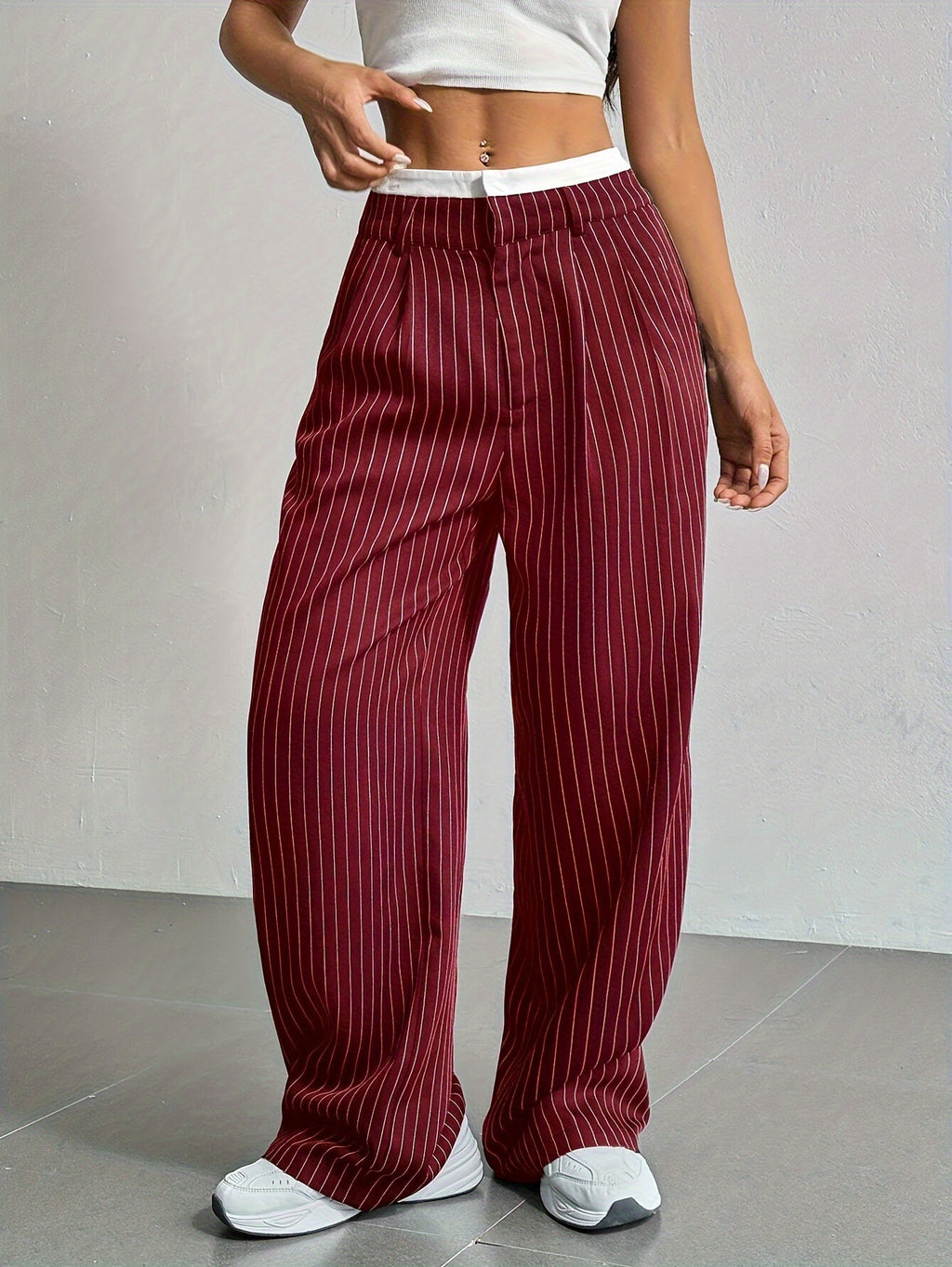 2025 Cross-border Spring and Summer New Women's Trousers Fashion Casual High Waist Stitching Dosing Loose Straight Pants