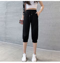 95 Cotton Terry Spring and Summer High Black Harem Pants Cropped Pants Outer Shorts Summer Thin Casual Pants Women's Breeches