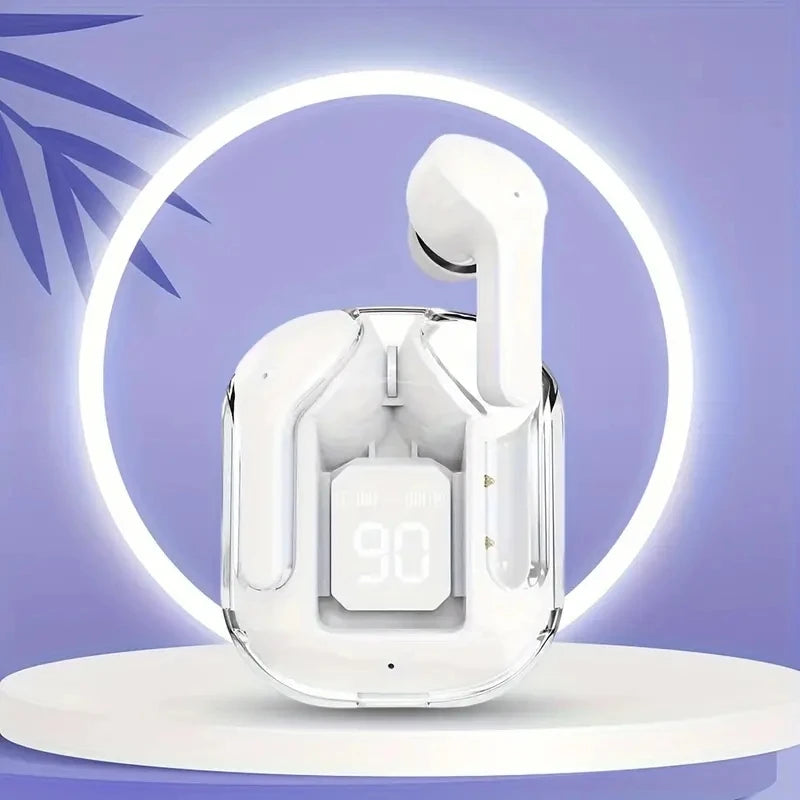 New Bluetooth 5.3 Wireless Headset Transparent Headphones LED Power Digital Display Stereo Sound Earphones for Sports Working