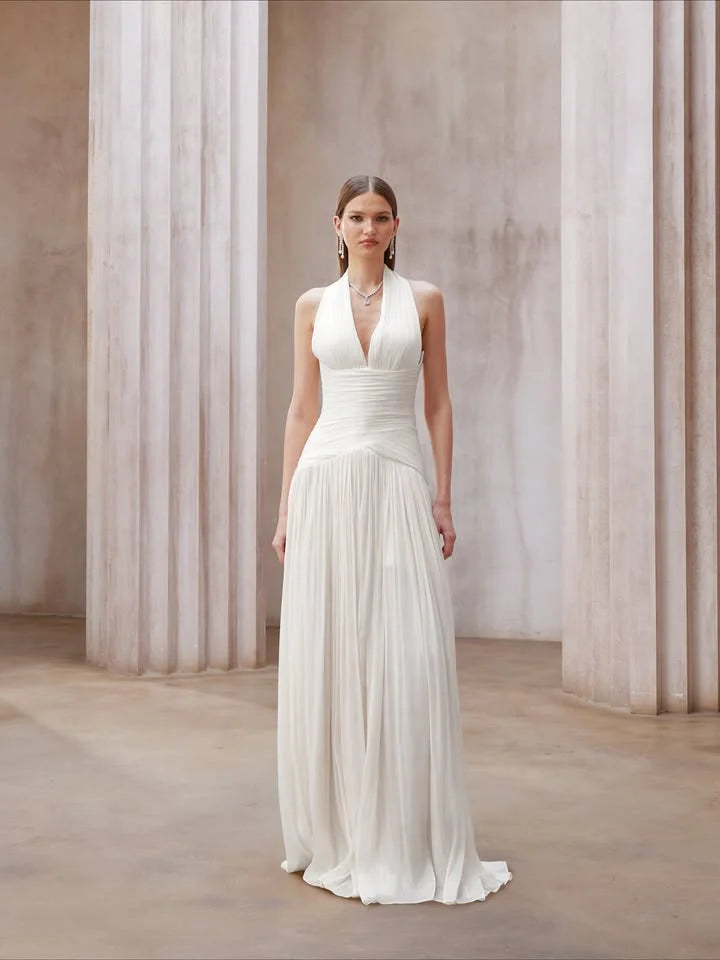 Dubai Elegant Luxurious Party Dresses Halter White Prom Gown Simply Draped vestidos elegantes mujer para fiesta de noche 2025