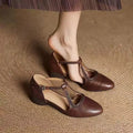 New Summer Women's Retro Hollow Out Pumps Fashion Leather Pointed Toe Chunky Heel Shoes Cover Toe/Heel Shoes Ankle Strap Sandals