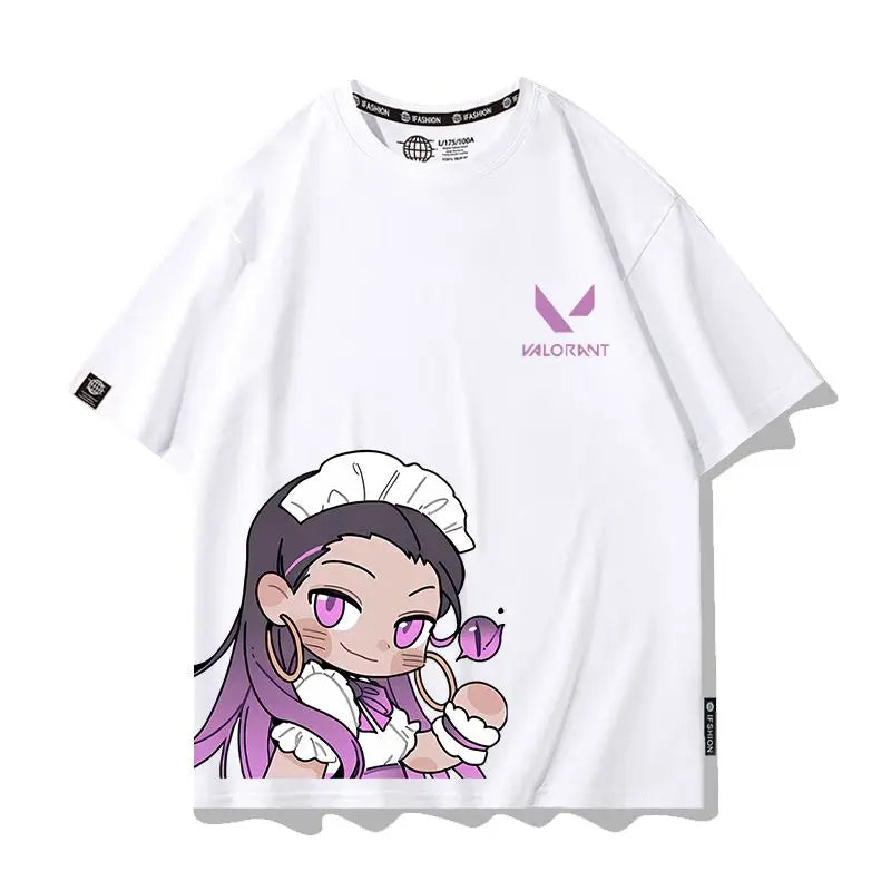 VALORANT Anime Jett Omen Clove Peripheral Short Sleeve T-Shirt Funny Women's Men Versatile Women Clothing Christmas Gift