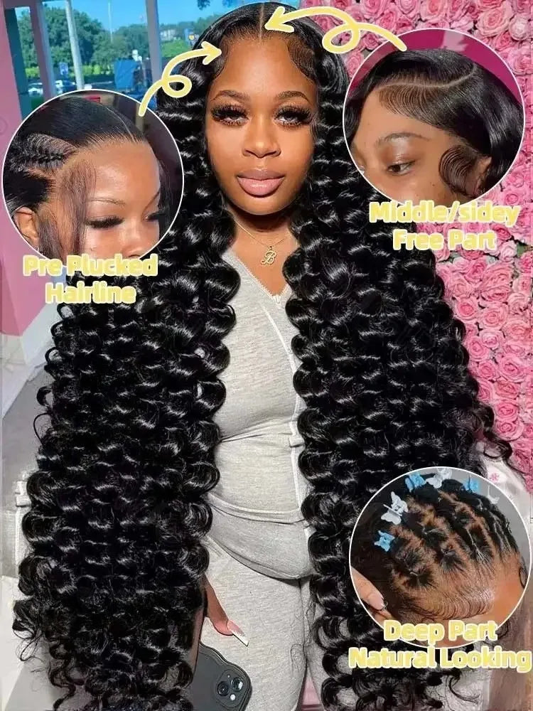 13x4 HD Loose Deep Wave Lace Front Wigs Human Hair Natural Black Pre Plucked With Baby Hair Wigs Brazilian Human Hair Bleached Knots With Baby Hair Nature Black Glueless Frontal Wigs Curly Frontal Wigs Human Hair With Baby Hair