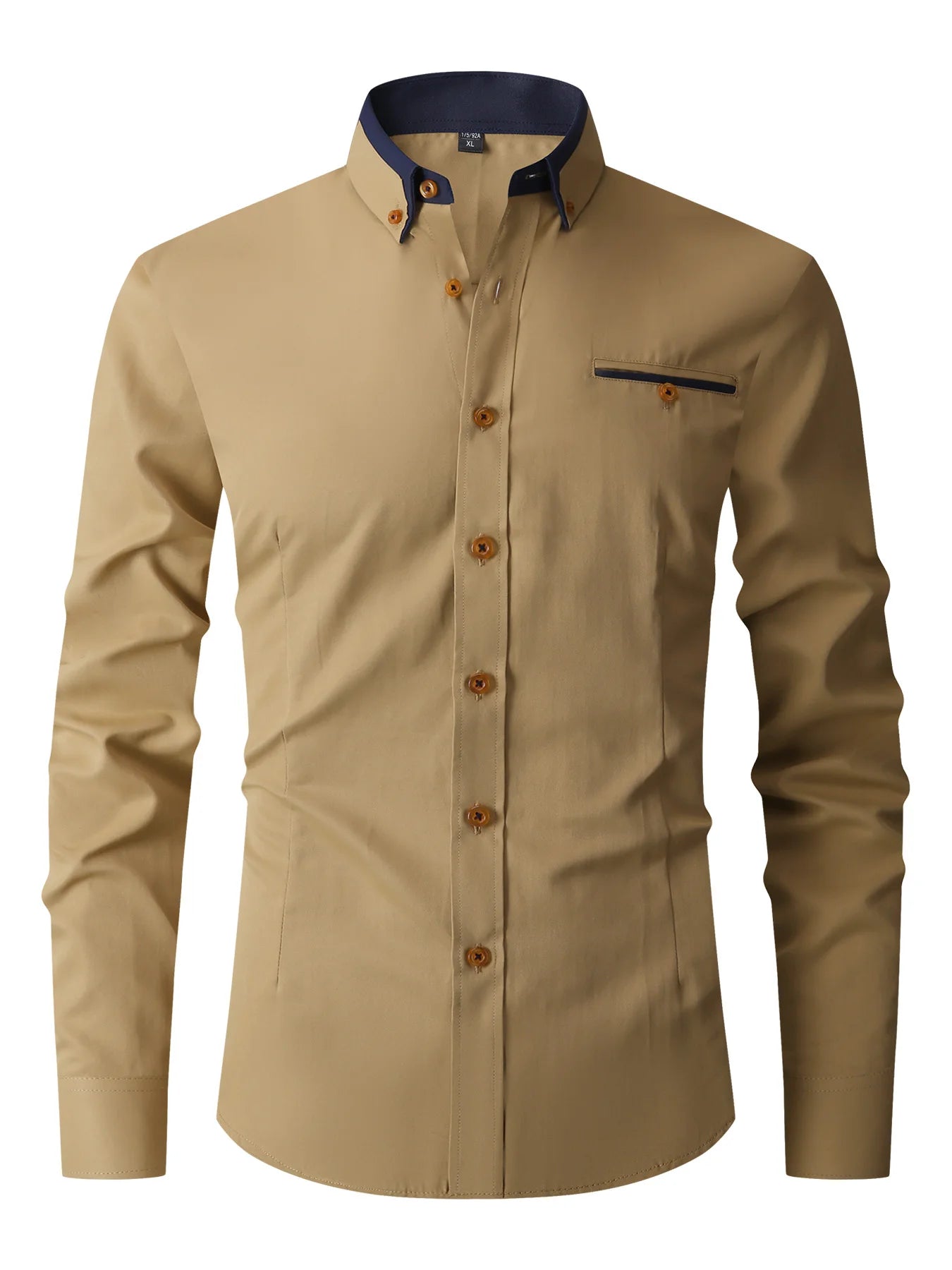 Men Formal Shirt Long Sleeve Office Solid Color Anti-Wrinkle Fashion Business Casual Social Pocket Office White Dress Shirts Man