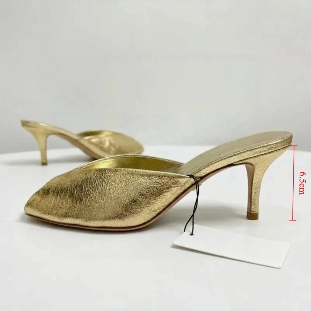 Women's Pumps Designer Gold Women Mules Sandals Luxury High Heels for Women Fashion Peep Toe Party Dress Shoe Summer Modern Shoe