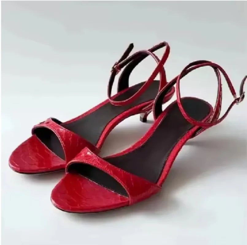 Fashion Kitten Heel Design Brand Sandals Women Summer Sexy Open Toe Ankle Buckle High Heel Sandals Elegant Commuter Office Shoes