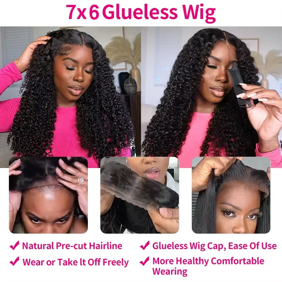 Natural Colored Burmese Curly Wave Glueless Human Hair Wigs For Women 44 46 Inch 7x6 HD 200 Density Full Lace Closure Wigs
