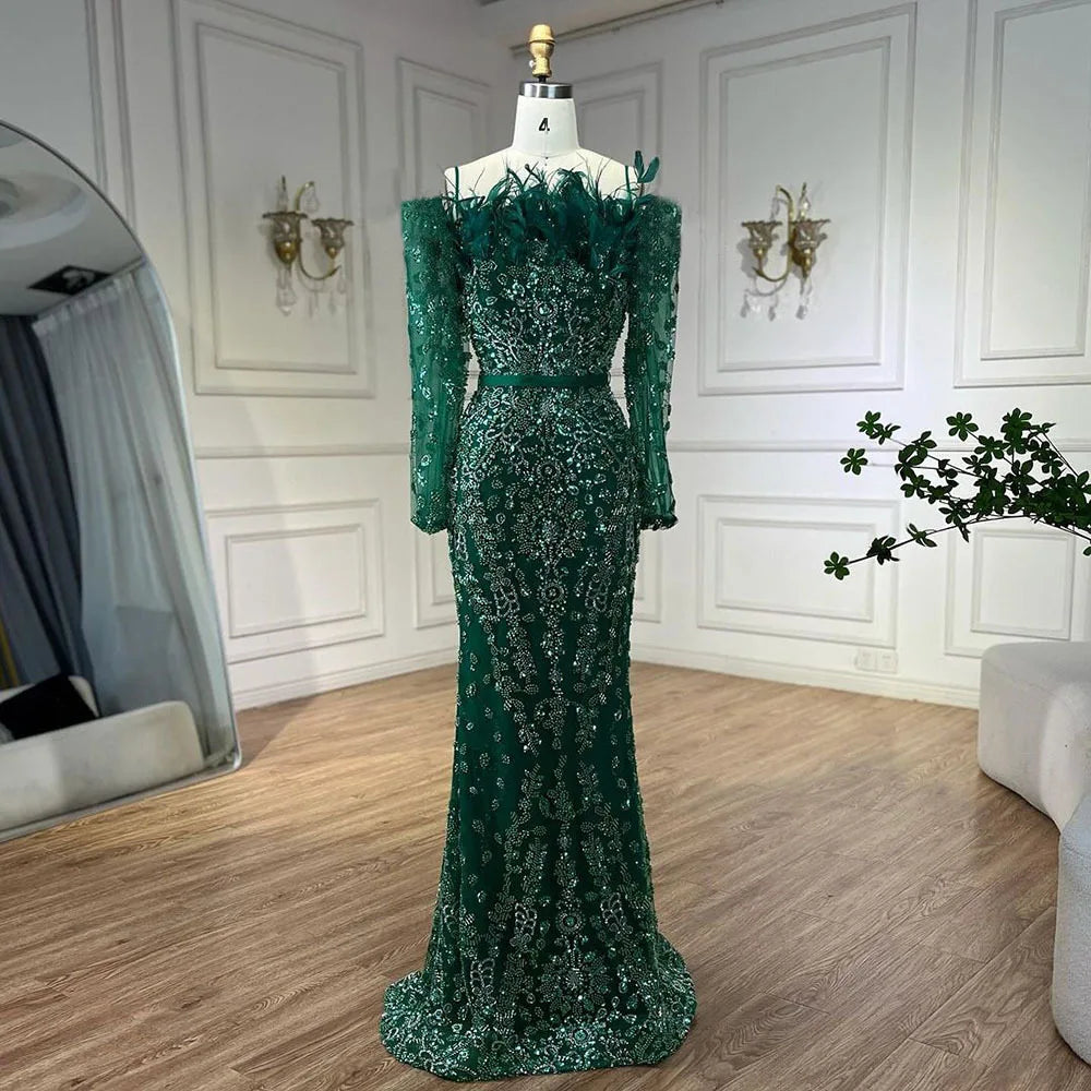BKLD 2026 Black Off The Shoulder Feather Patchwork Long Sleeve Fishtail Dress Elegant Banquet Evening Dress Party Women Clothing
