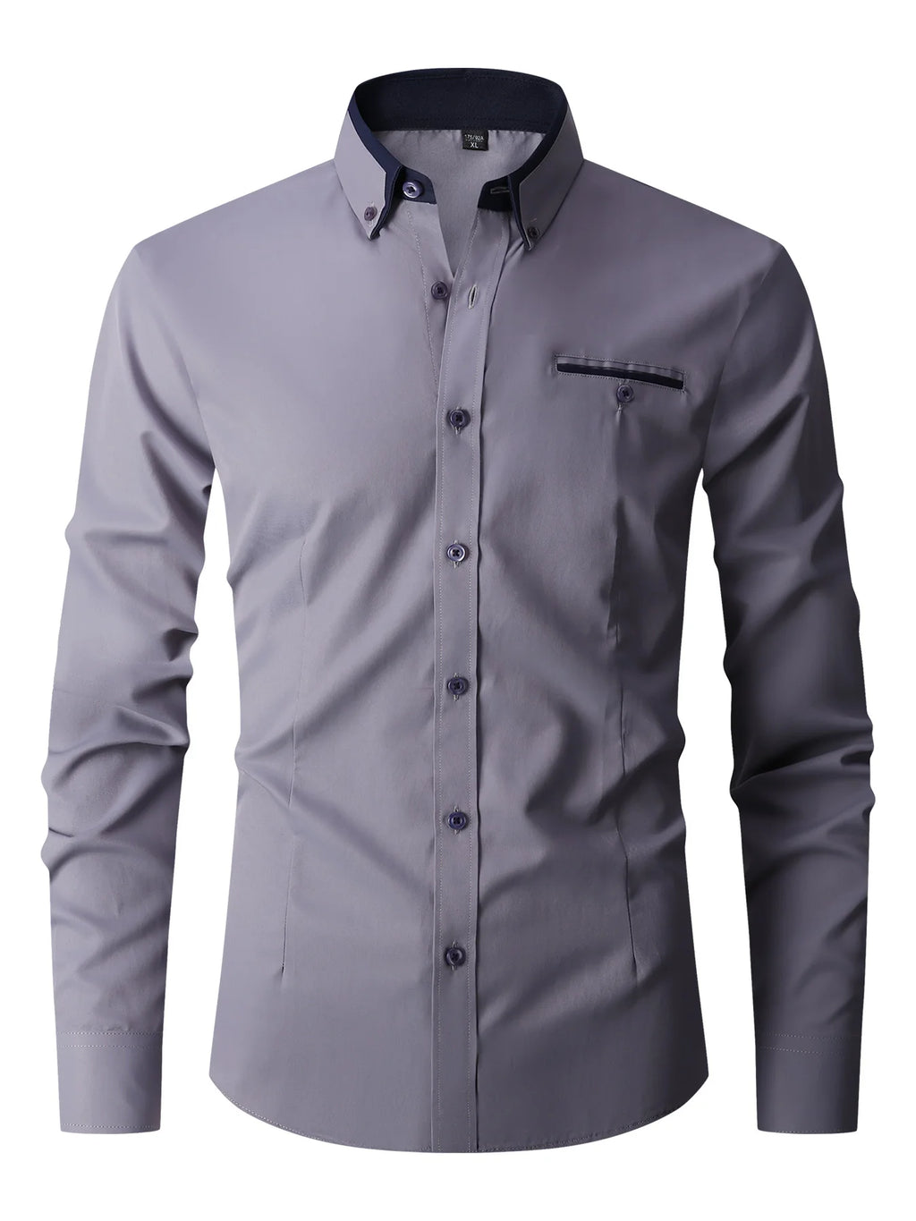 Men Formal Shirt Long Sleeve Office Solid Color Anti-Wrinkle Fashion Business Casual Social Pocket Office White Dress Shirts Man