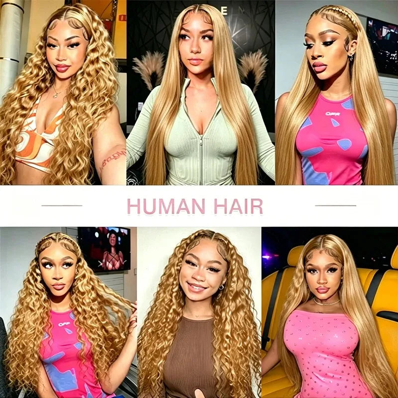34 38Inch Honey Blonde Wig Human Hair Deep Wave 13x6 Hd Lace Frontal Wig 230 Density Preplucked #27 Colored Curly Lace Front Wig