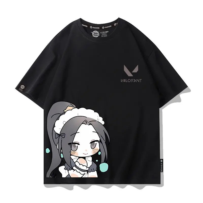 VALORANT Anime Jett Omen Clove Peripheral Short Sleeve T-Shirt Funny Women's Men Versatile Women Clothing Christmas Gift