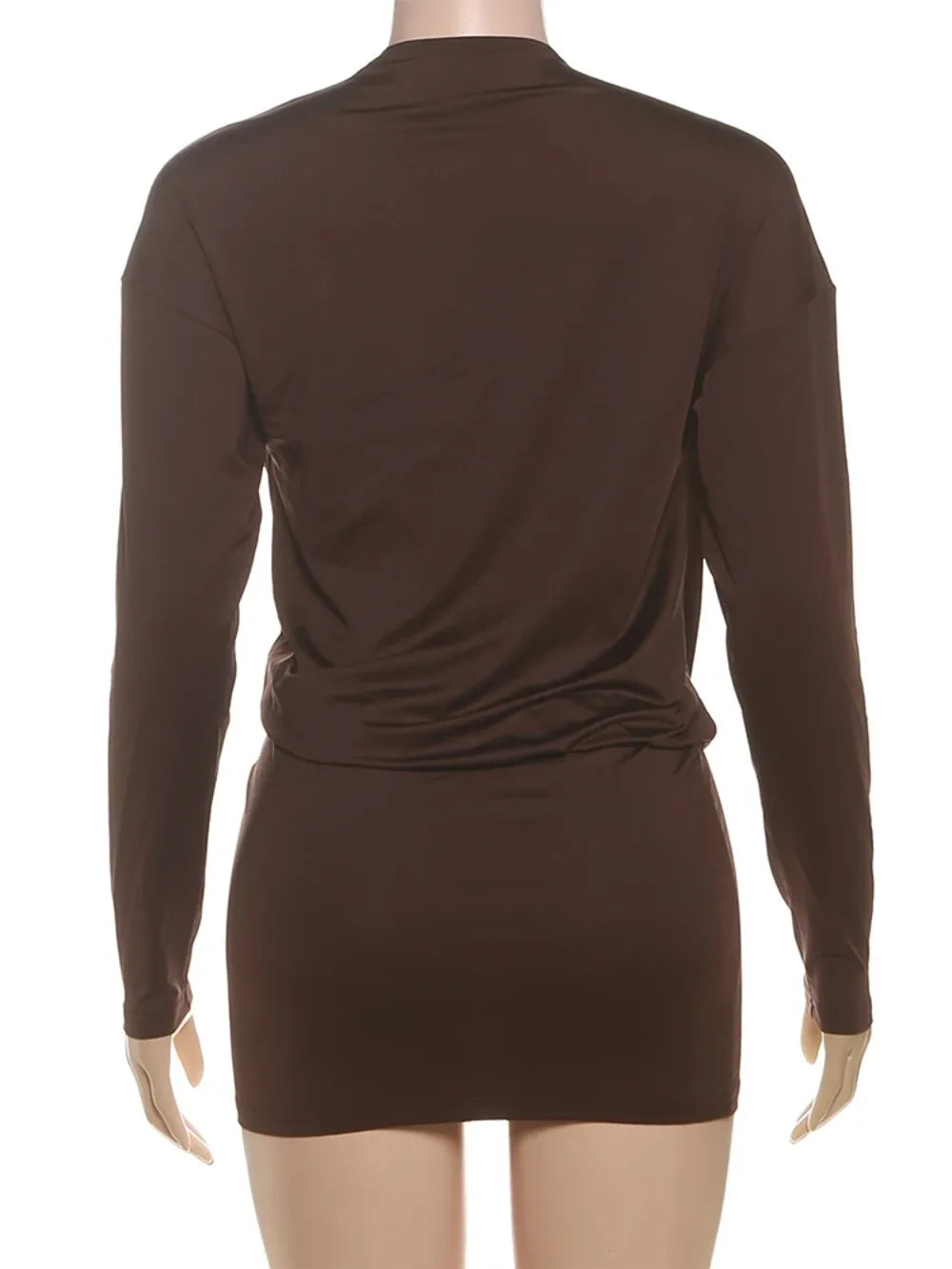 Women's Elegant Deep V-Neck Mini Dress Full Sleeve Skinny Peach Hip Midnight Club Party Sexy Fashion Solid Bodycon