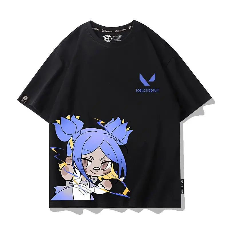 VALORANT Anime Jett Omen Clove Peripheral Short Sleeve T-Shirt Funny Women's Men Versatile Women Clothing Christmas Gift