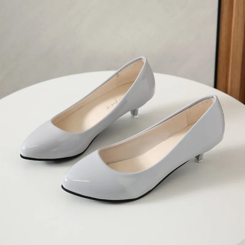 Large size 35-42 soft women's mid-heel single shoes, black professional shoes, shallow work shoes