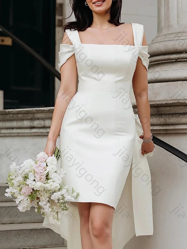 Elegant White Cold Shoulder Sheath Mini Wedding Dresses Bridal Dress Exquisite High Quality Prom Party Gown for Women Customized
