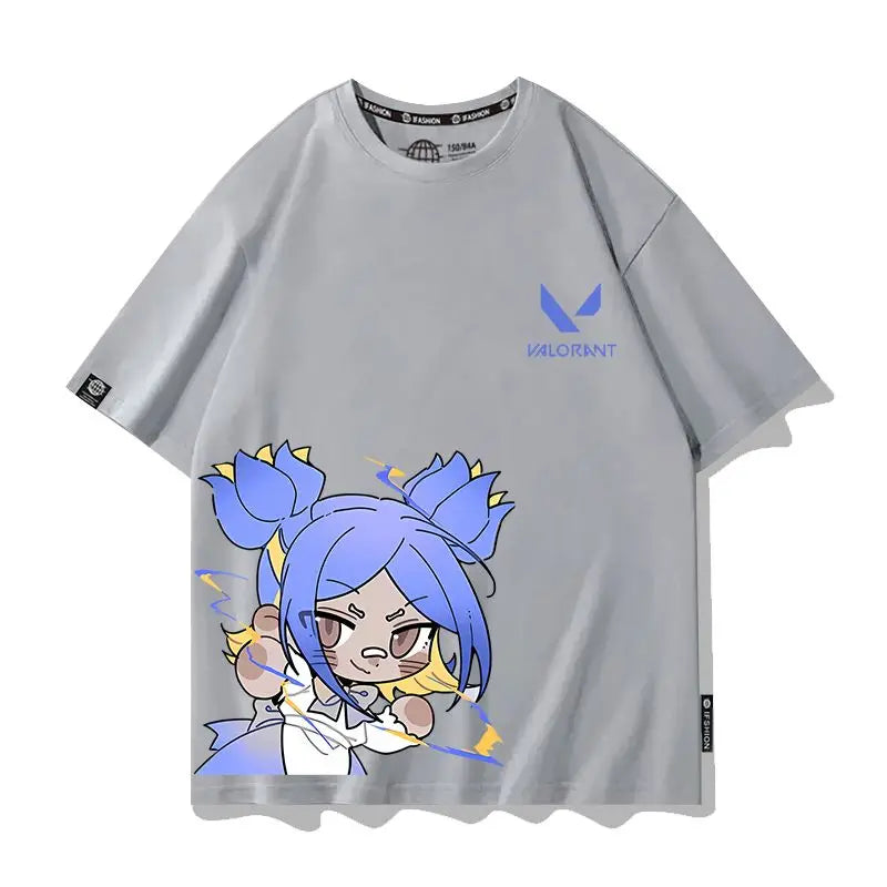 VALORANT Anime Jett Omen Clove Peripheral Short Sleeve T-Shirt Funny Women's Men Versatile Women Clothing Christmas Gift