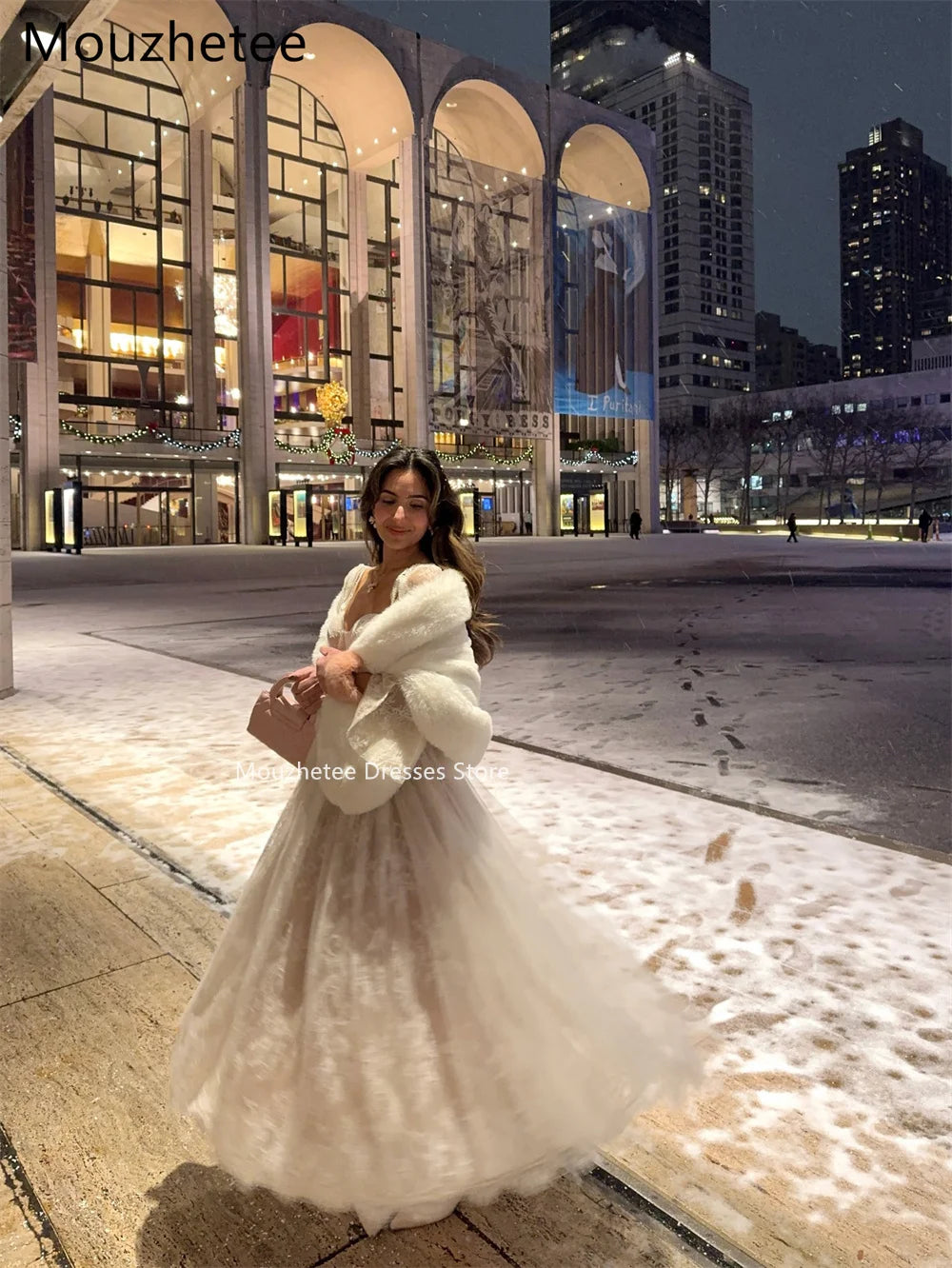 Mouzhetee A-Line Elegant Lace Tulle Wedding Dresses Long Sleeve Simple No shawl Brides Gown Custom Made 2025