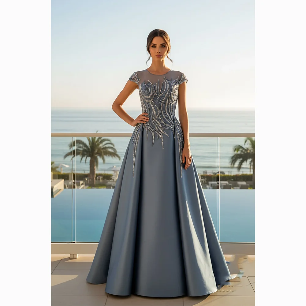 Elegant Evening Dresses Short Sleeves Bead Crystal A-line Evening Gowns Floor Length Prom Dresses Dress Customized 2026