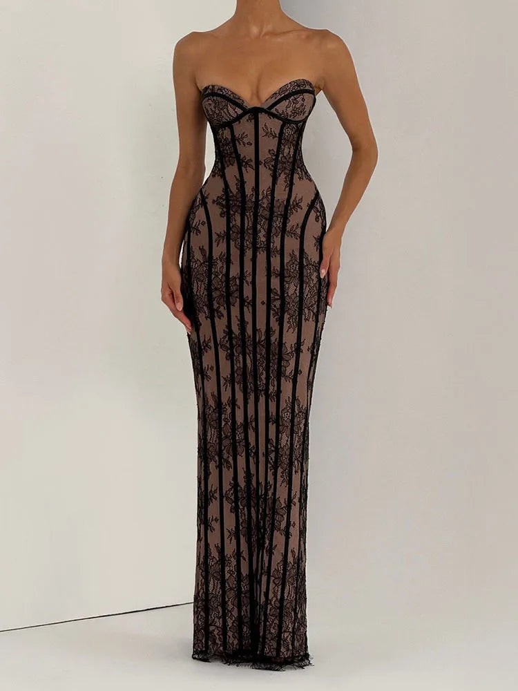 Strapless Bodycon Maxi Dress for Women 2026 Striped Backless Elegant Party Evening Gown Casual Summer Wear