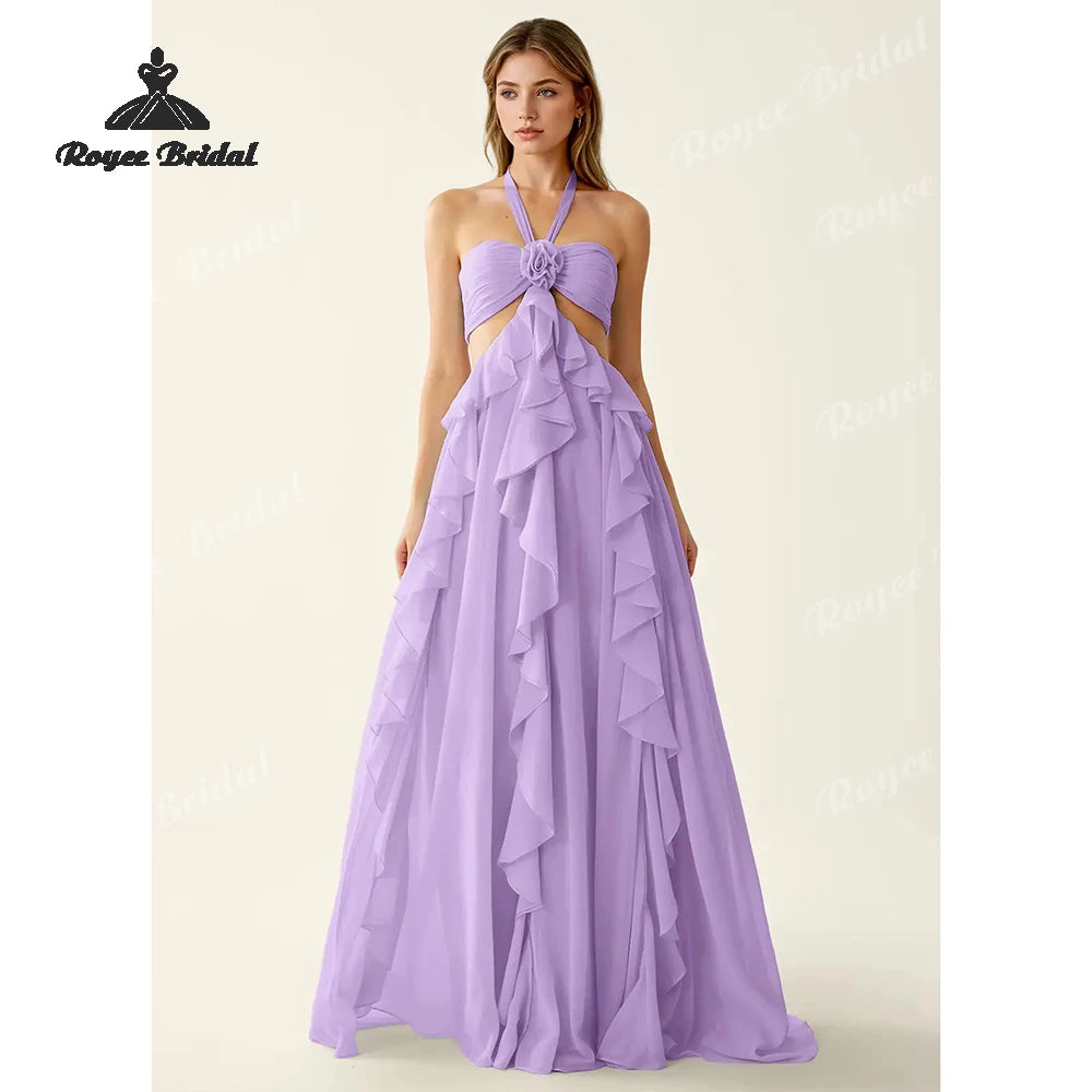 3D Flowers Ruffled A Line Prom Dresses 2027 Cut Out Evening Gowns Vestidos De Fiesta Elegantes Customized платье на выпуск