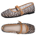 Women's Leopard Mesh Flats Square Toe Buckle Strap Breathable Summer Casual Shoes Springfresh