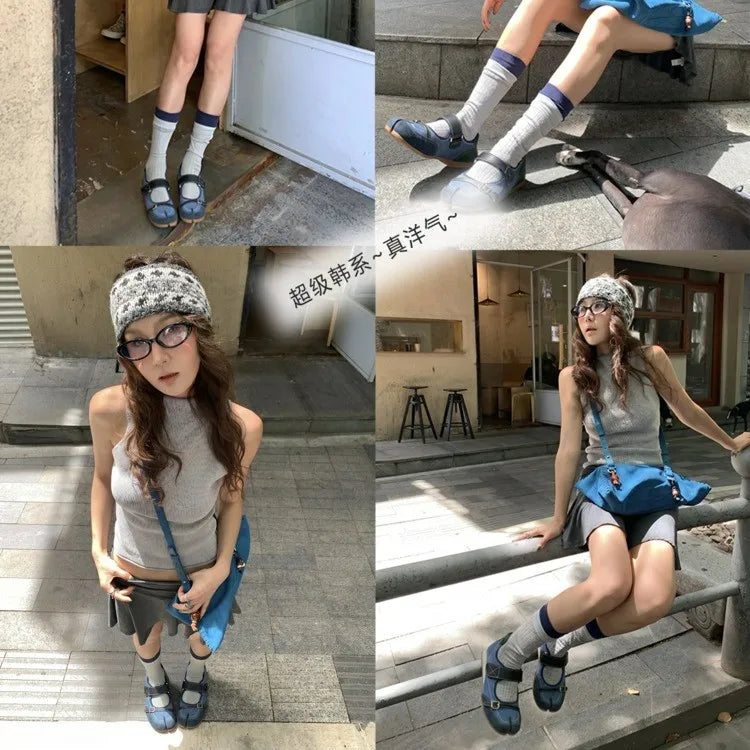 Women Split Toe Mary Jane Shoes Soft Flat Sole Metal Buckle Strap Retro Casual Walking Shoes For Daily Street Outdoor Daily Wear