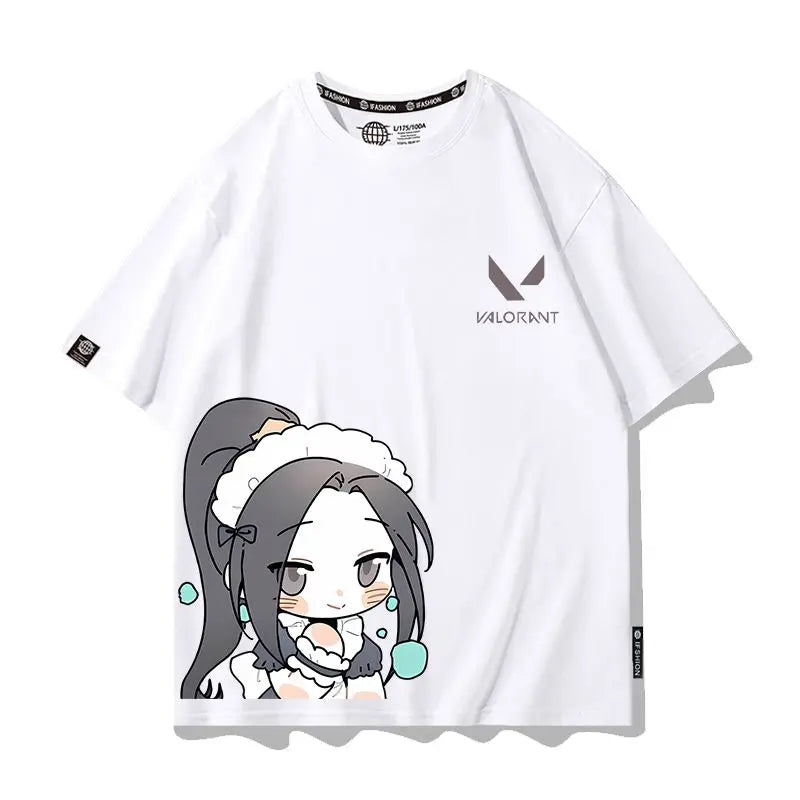 VALORANT Anime Jett Omen Clove Peripheral Short Sleeve T-Shirt Funny Women's Men Versatile Women Clothing Christmas Gift