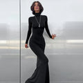 Party Dresses Women Casual Fashion Solid Streetwear Turtleneck Full Sleeves Hip Wrap Bodycon Elegant Long Vestidos Robes Female