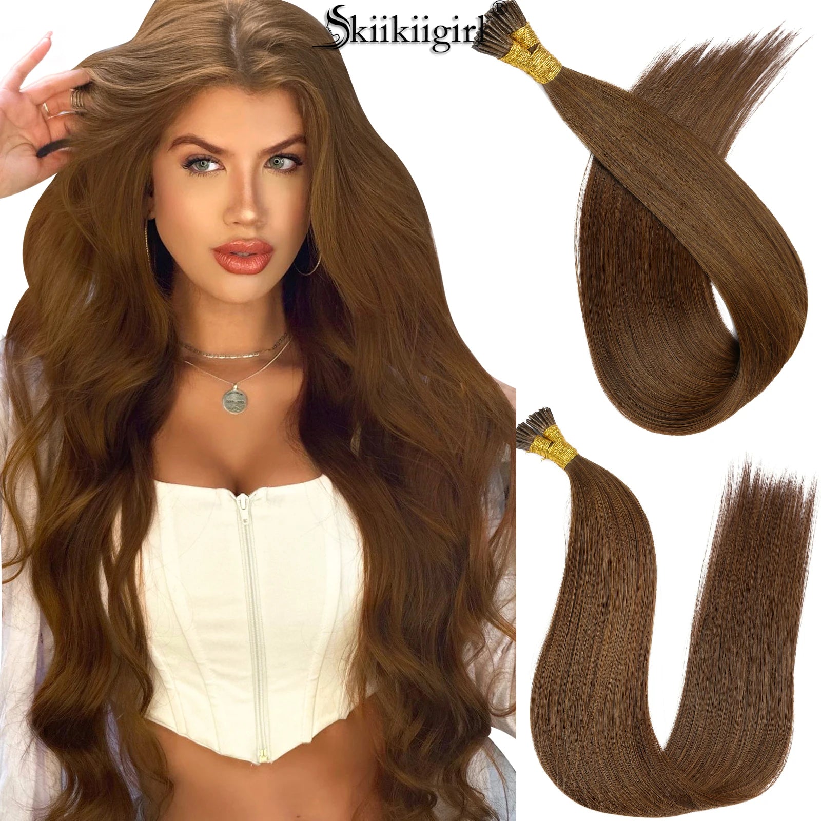 kiikiigirl #4 i tip straight human hair extensions 50pcs/pack Keratin Natural Fusion Human Hair Extension 14-22in 50g