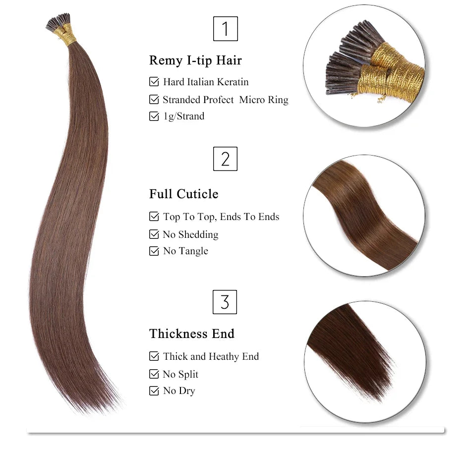 kiikiigirl #4 i tip straight human hair extensions 50pcs/pack Keratin Natural Fusion Human Hair Extension 14-22in 50g