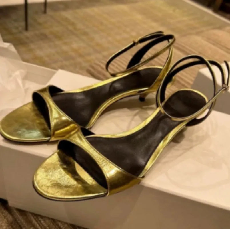 Fashion Kitten Heel Design Brand Sandals Women Summer Sexy Open Toe Ankle Buckle High Heel Sandals Elegant Commuter Office Shoes