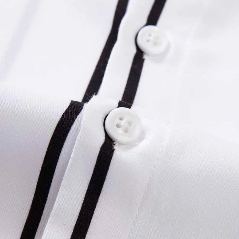 Men's Striped Dress Shirt Long Sleeve Slim Fit Formal Business Wrinkle Resistant Office Blouse Top Fashion Casual Male Clothing
