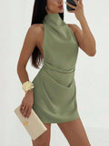 Sexy Sleeveless Dress Women Summer New Simple Party Dress High Neck Strappy Backless Short Dress Vestidos De Fiesta Elegantes