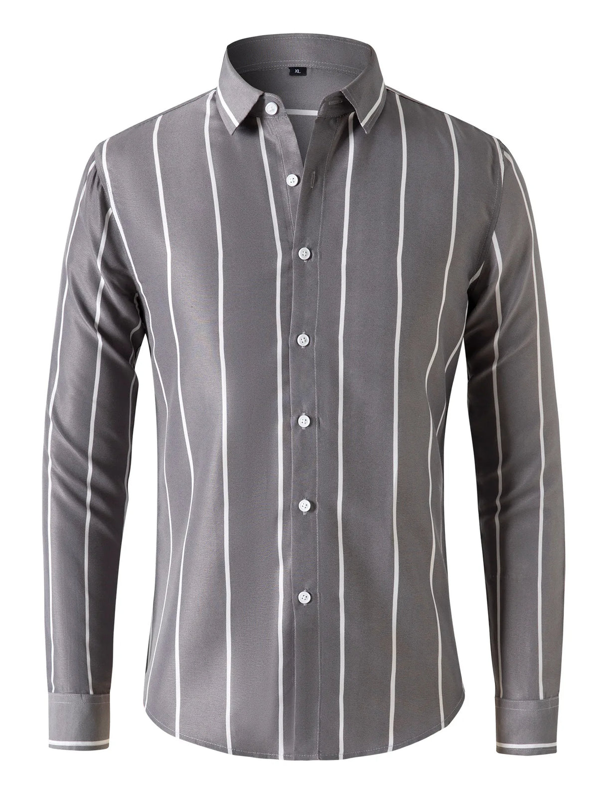 Men's Striped Dress Shirt Long Sleeve Slim Fit Formal Business Wrinkle Resistant Office Blouse Top Fashion Casual Male Clothing